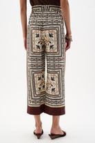 Scarf Print Wide-Leg Pull-On Pants