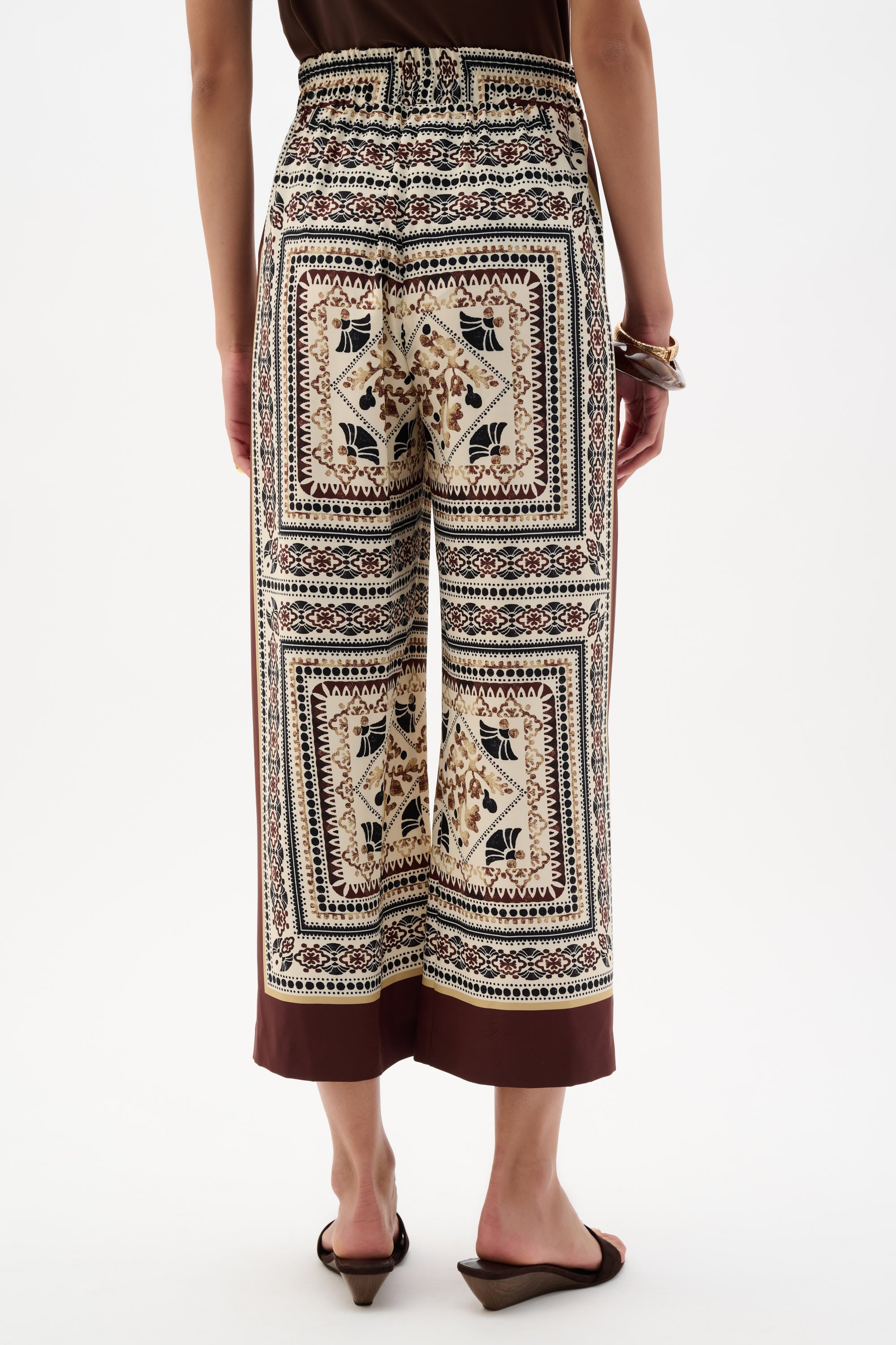 Scarf Print Wide-Leg Pull-On Pants