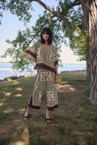 Scarf Print Wide-Leg Pull-On Pants