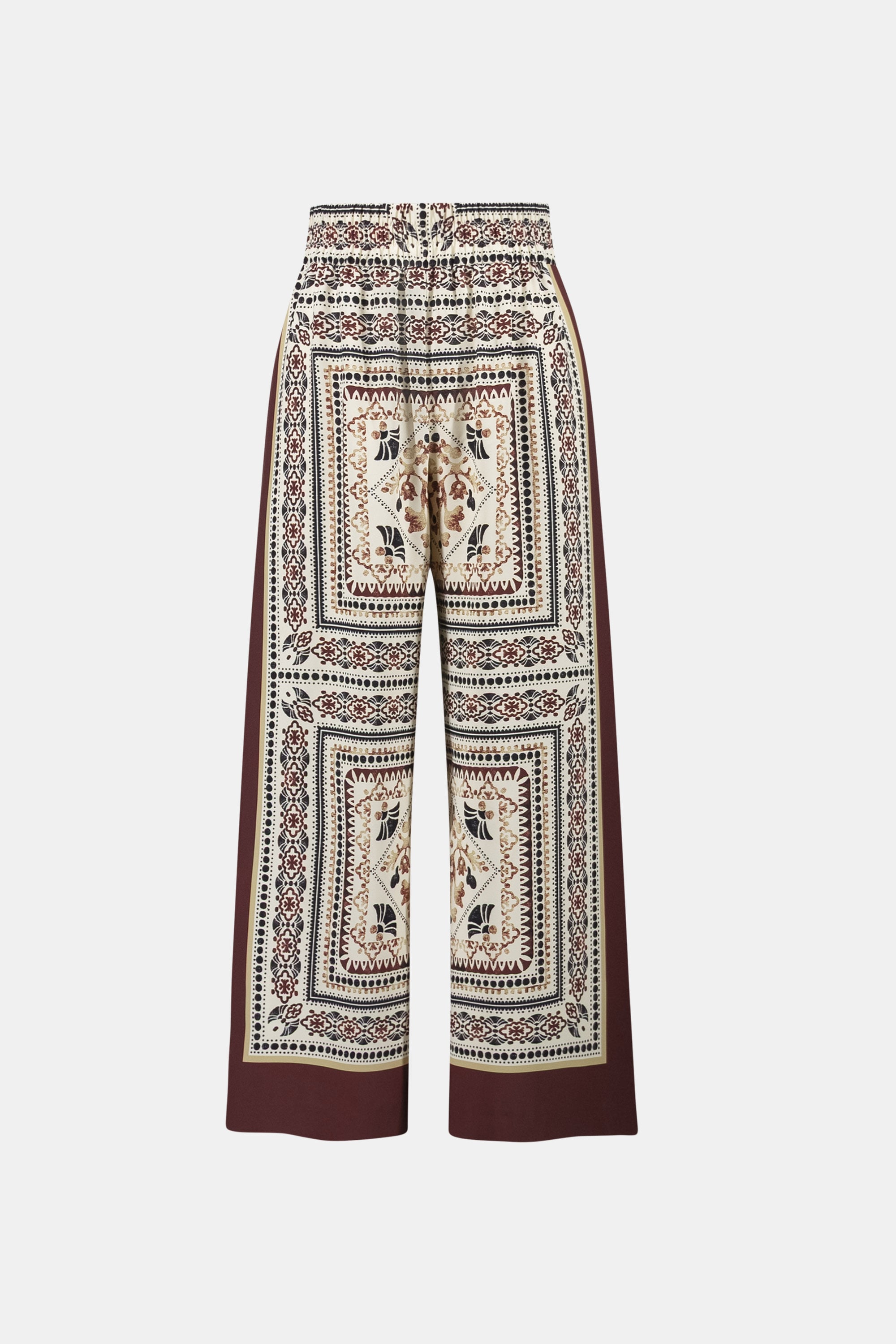 Scarf Print Wide-Leg Pull-On Pants