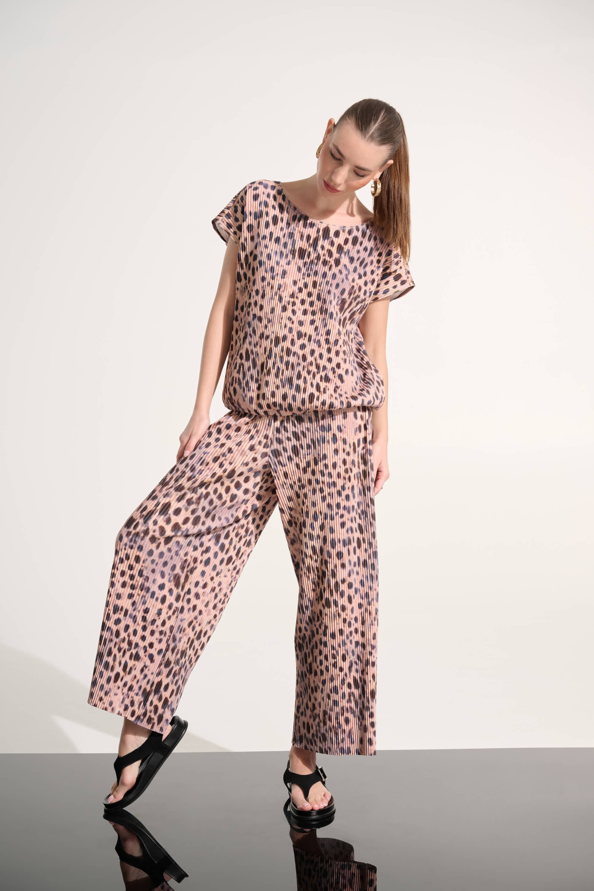 Pleated Scuba Crepe Animal Print Cocoon Top