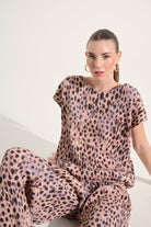 Pleated Scuba Crepe Animal Print Cocoon Top