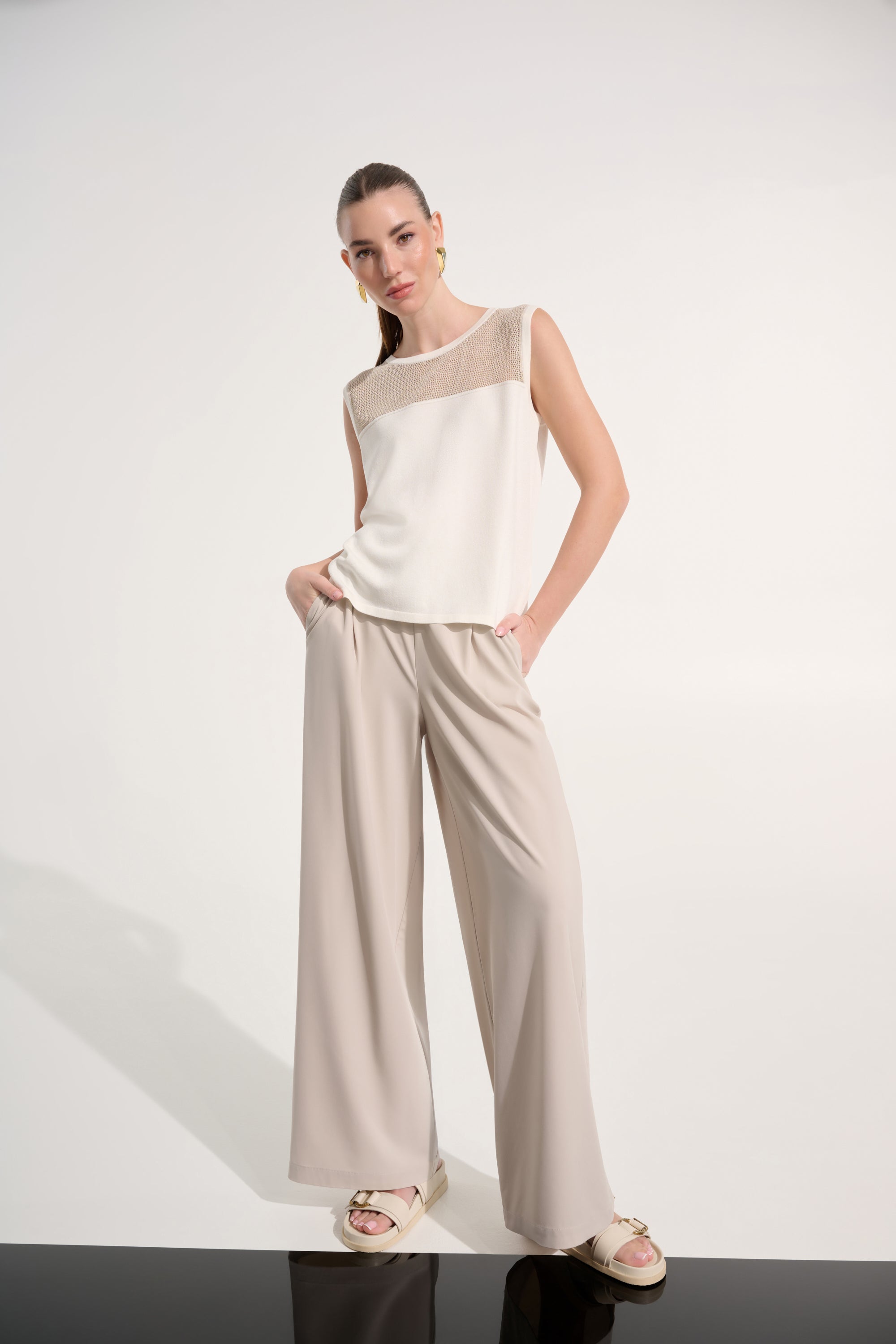Soft Knit Straight Cami With Mesh Yoke