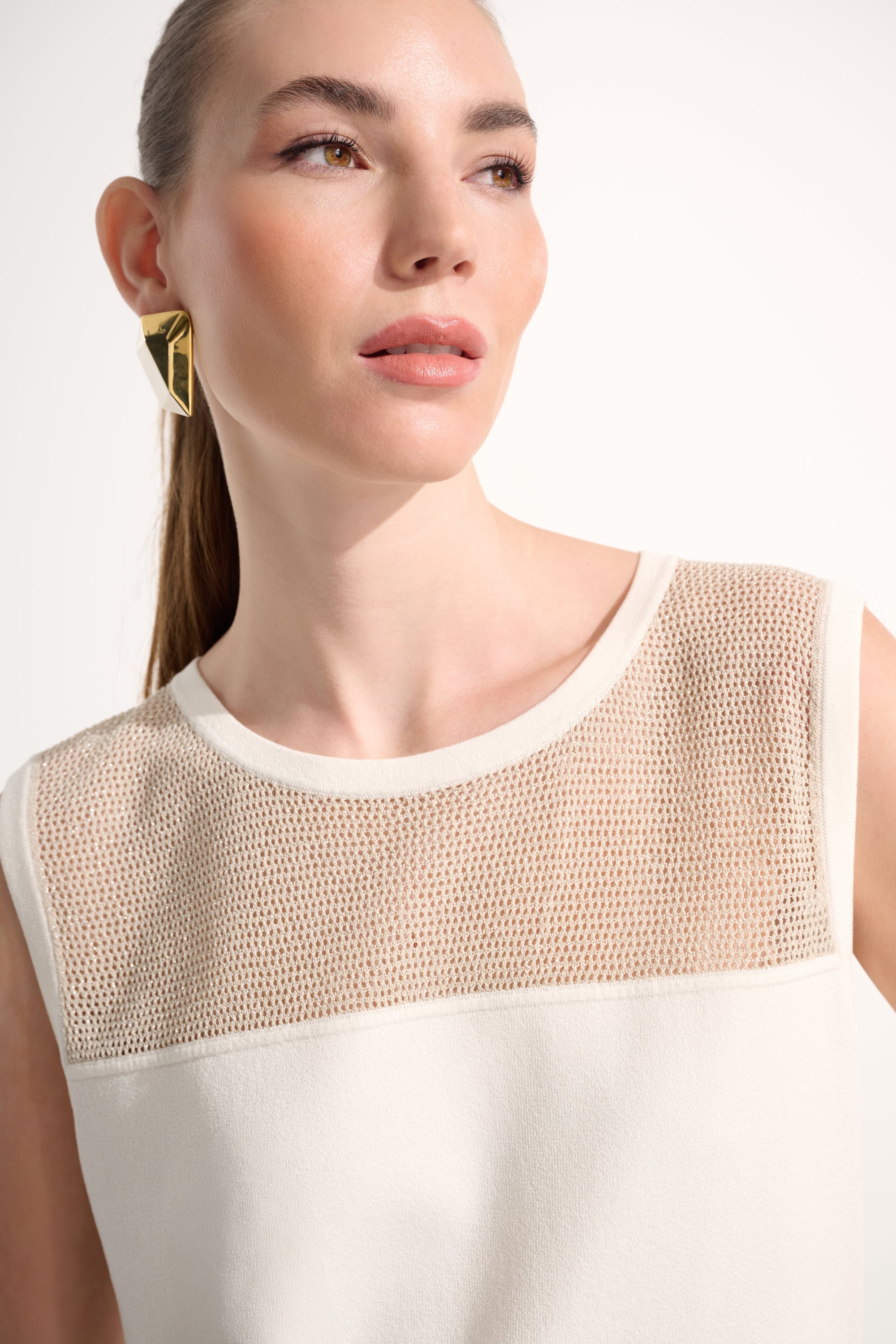 Soft Knit Straight Cami With Mesh Yoke