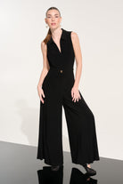 Silky Knit Wide Leg Jumpsuit With Zipped Neckline