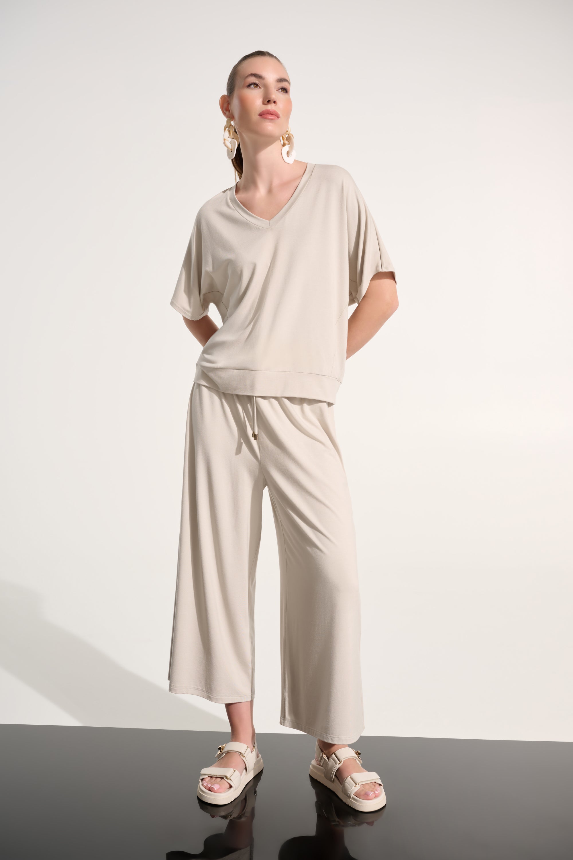 Jersey Pull-On Culotte Pant With Tie Waist
