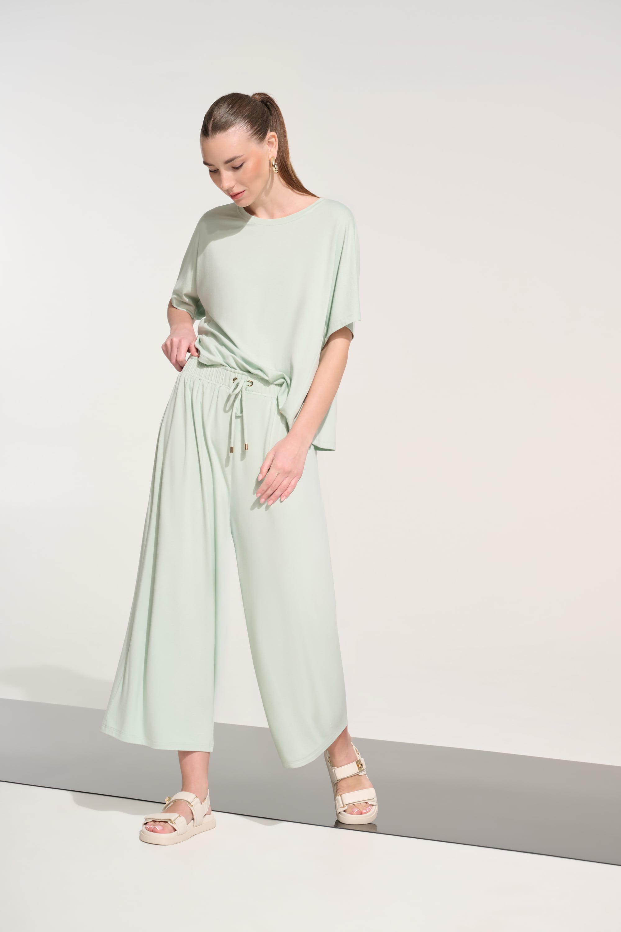 Jersey Pull-On Culotte Pant With Tie Waist
