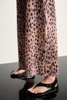 Pleated Scuba Crepe Animal Print Pull-On Wide Leg Pants