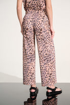 Pleated Scuba Crepe Animal Print Pull-On Wide Leg Pants