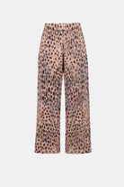 Pleated Scuba Crepe Animal Print Pull-On Wide Leg Pants