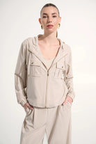 Joseph Ribkoff Stretch Woven Hooded Boxy Utility Jacket | Unique Apparel USA