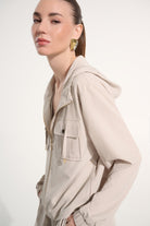 Stretch Woven Hooded Boxy Utility Jacket