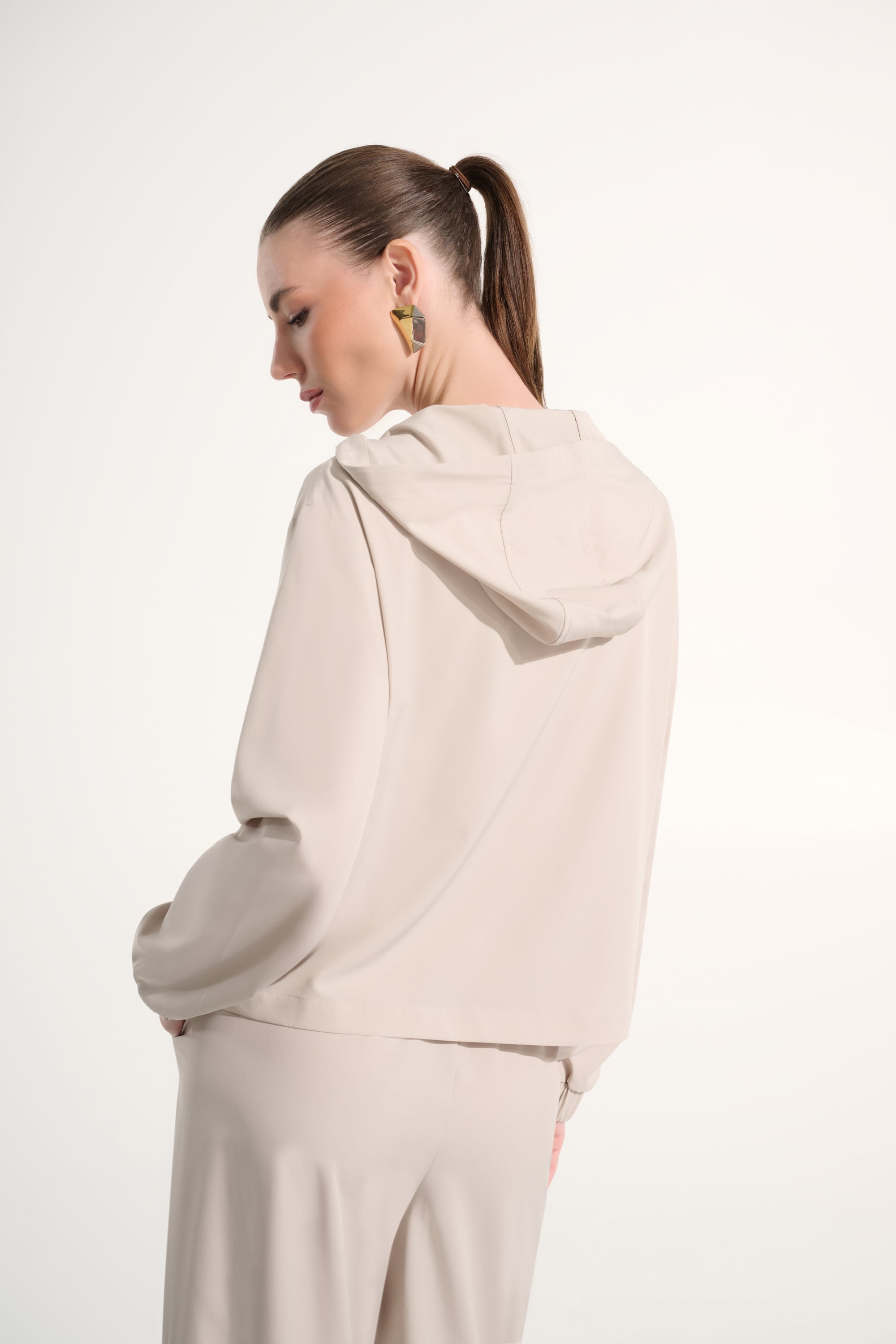 Stretch Woven Hooded Boxy Utility Jacket