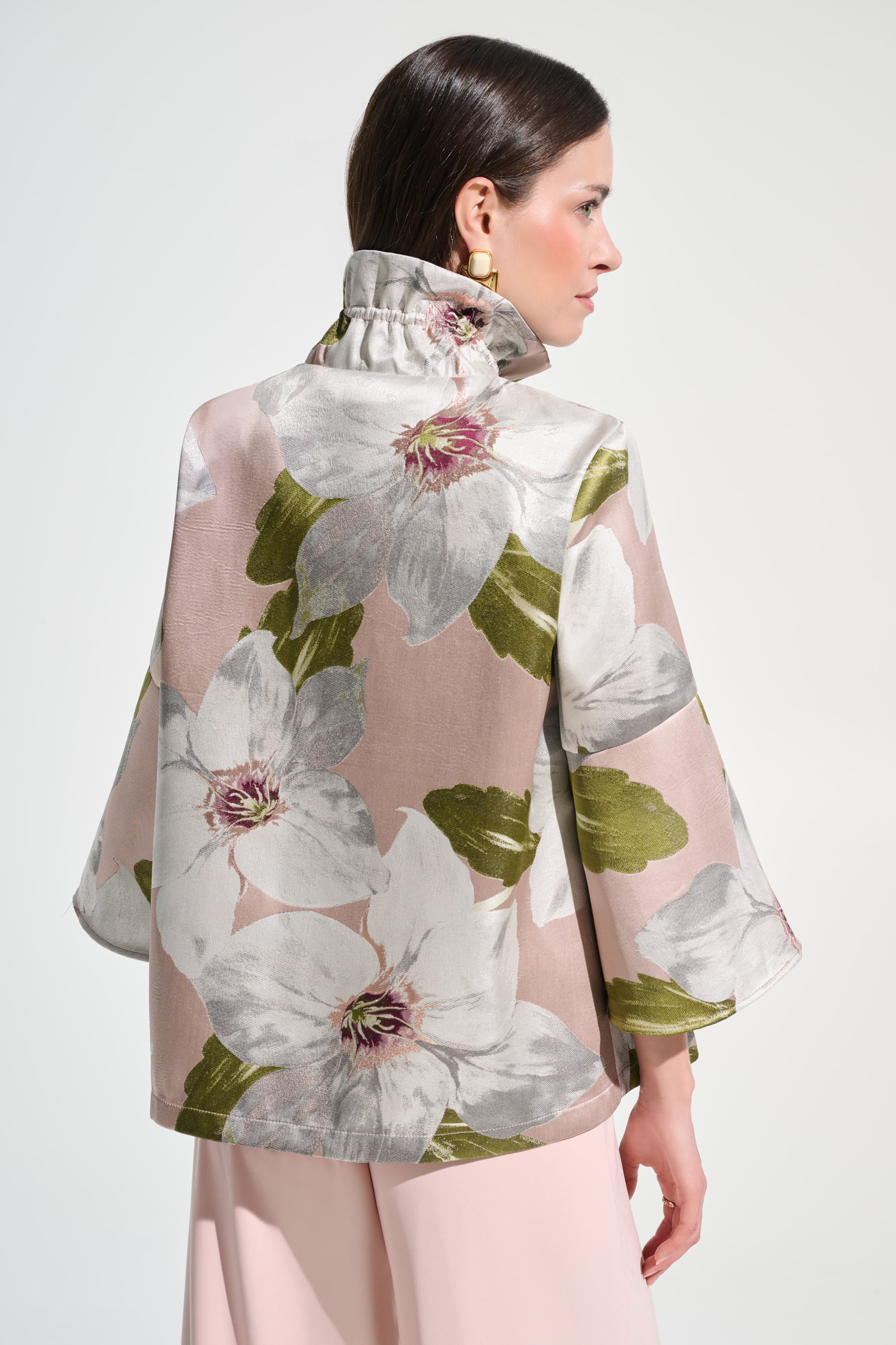Signature | Floral Jacquard Trapeze Jacket With Bell Sleeves