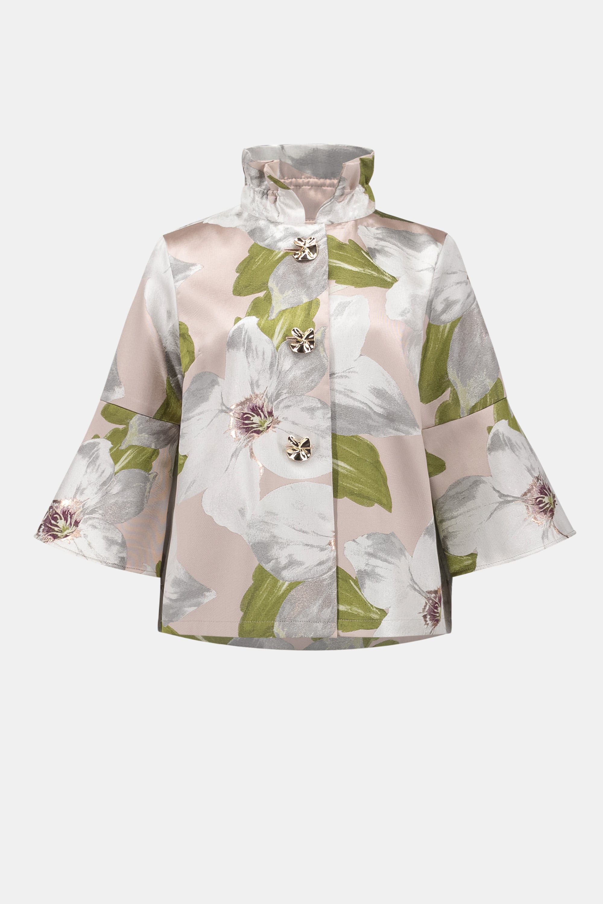 Signature | Floral Jacquard Trapeze Jacket With Bell Sleeves