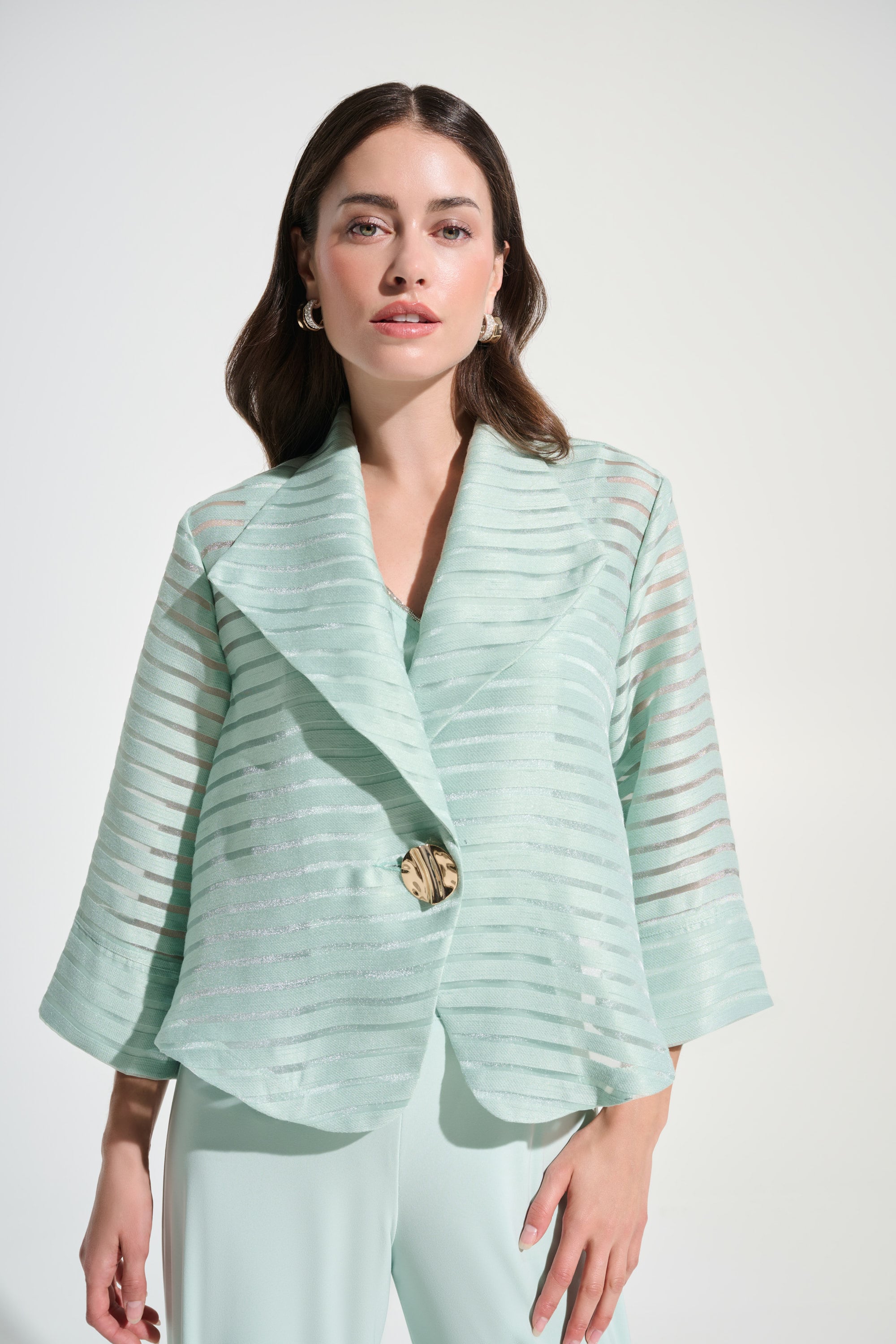 Signature | Novelty Shadow Stripe Swing Jacket With Lapel