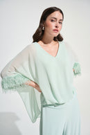 Joseph Ribkoff Signature | Chiffon Knit Poncho Top With Novelty Trim-262711
