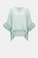 Joseph Ribkoff Signature | Chiffon Knit Poncho Top With Novelty Trim-262711