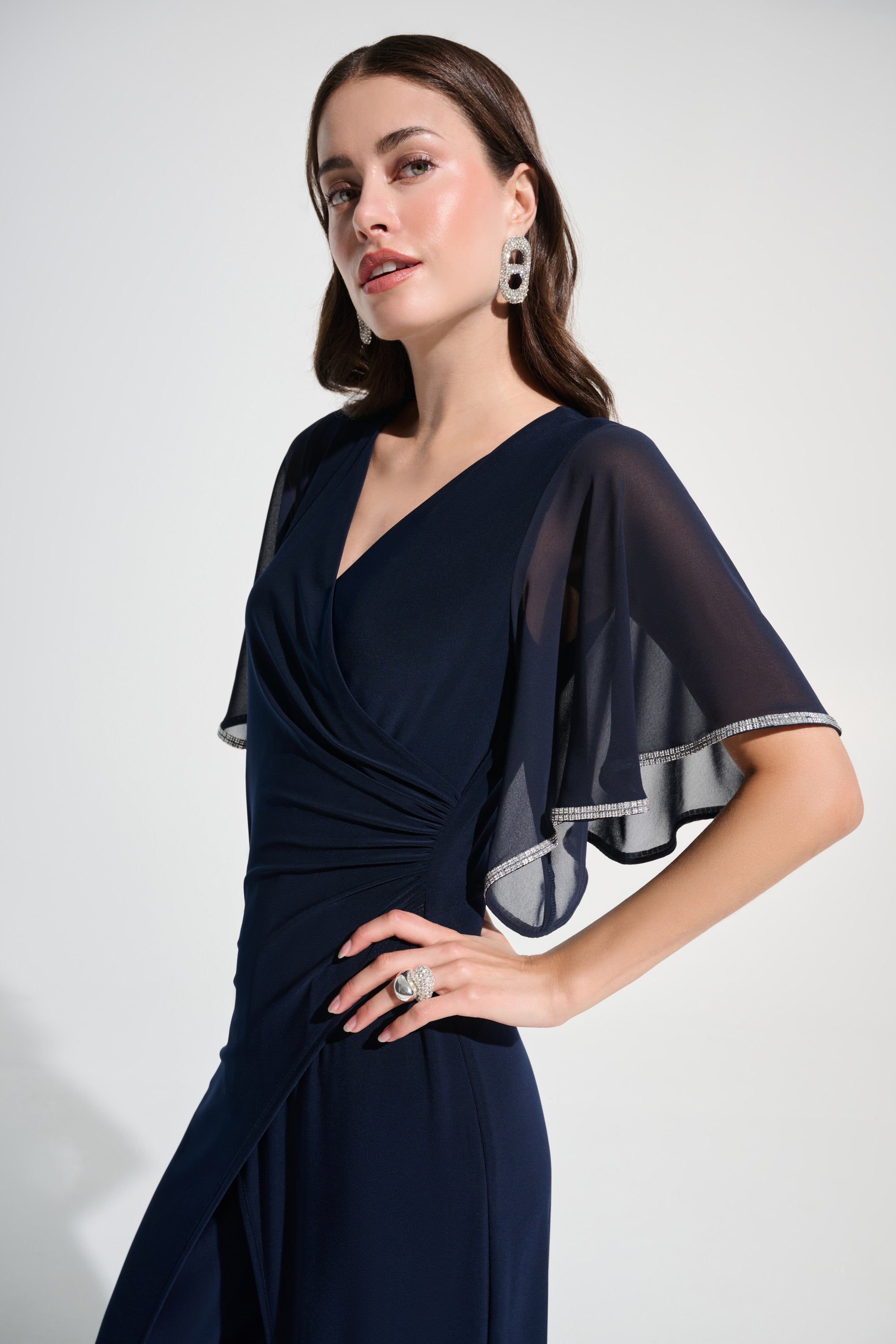 Signature |Silky Knit Wrap Wide Leg Jumpsuit With Rhinestone Trim