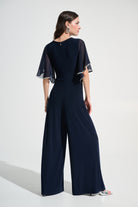 Signature |Silky Knit Wrap Wide Leg Jumpsuit With Rhinestone Trim