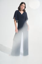 Signature |Silky Knit Wrap Wide Leg Jumpsuit With Rhinestone Trim
