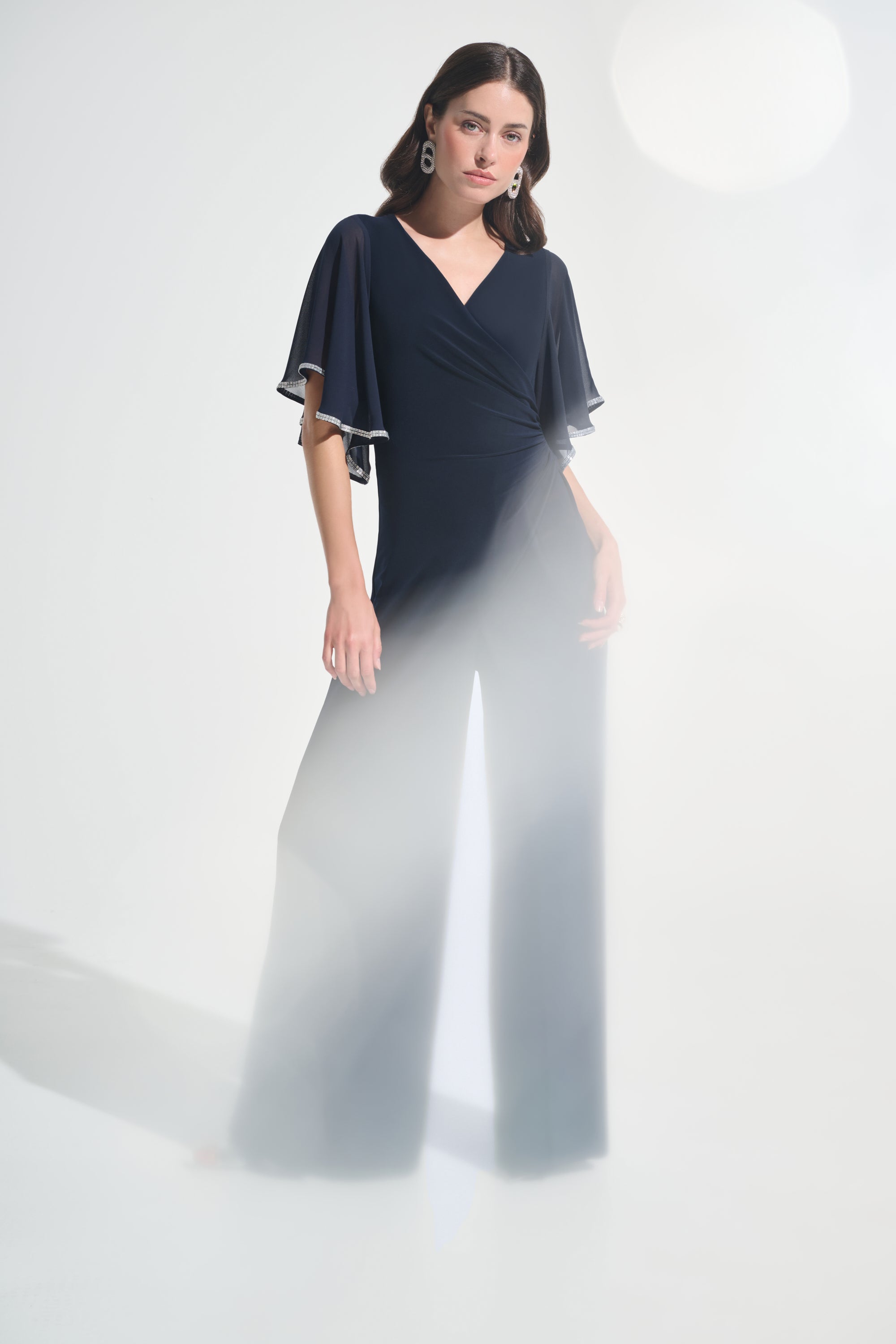 Signature |Silky Knit Wrap Wide Leg Jumpsuit With Rhinestone Trim