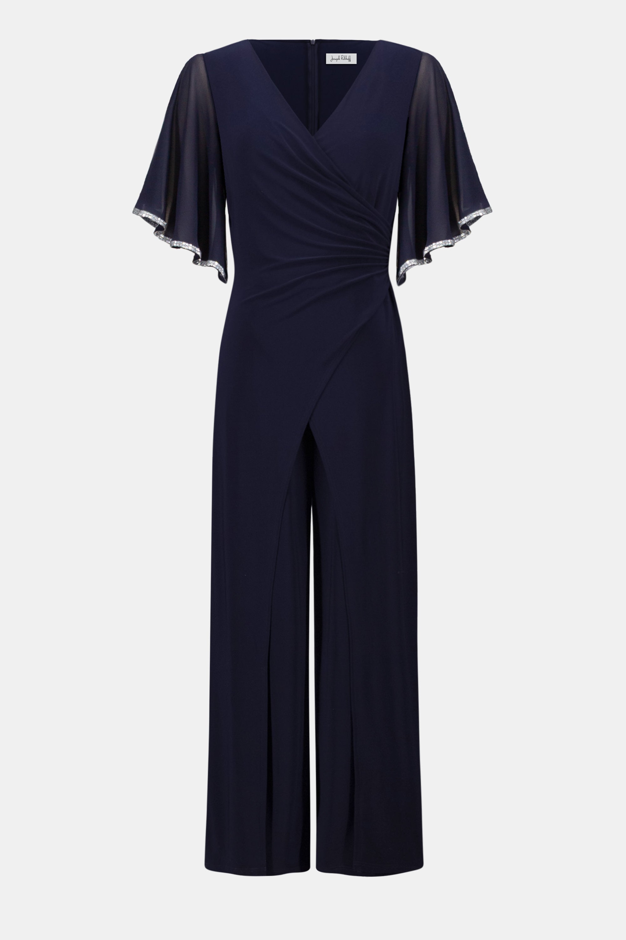 Signature |Silky Knit Wrap Wide Leg Jumpsuit With Rhinestone Trim