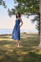 Denim Fit And Flare Midi Dress With Belt