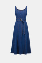 Denim Fit And Flare Midi Dress With Belt