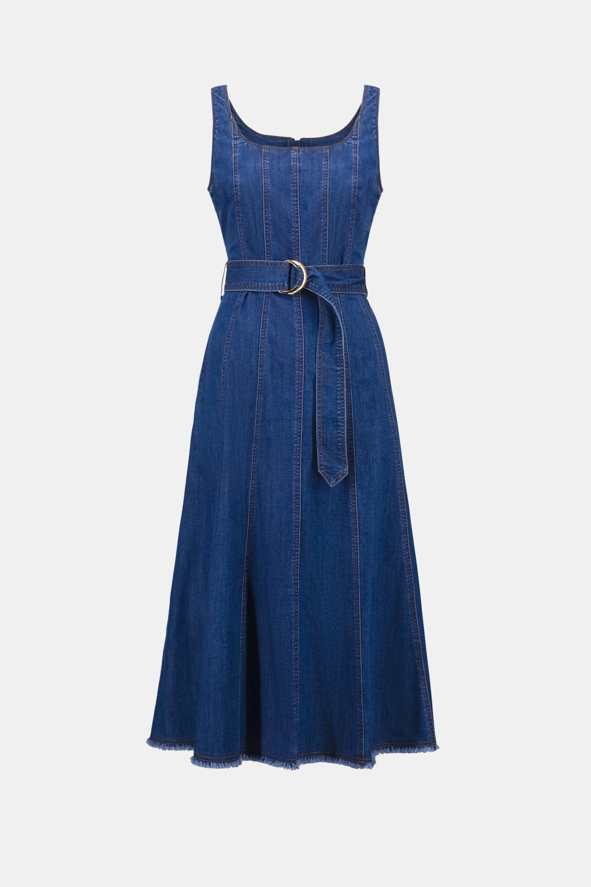 Denim Fit And Flare Midi Dress With Belt