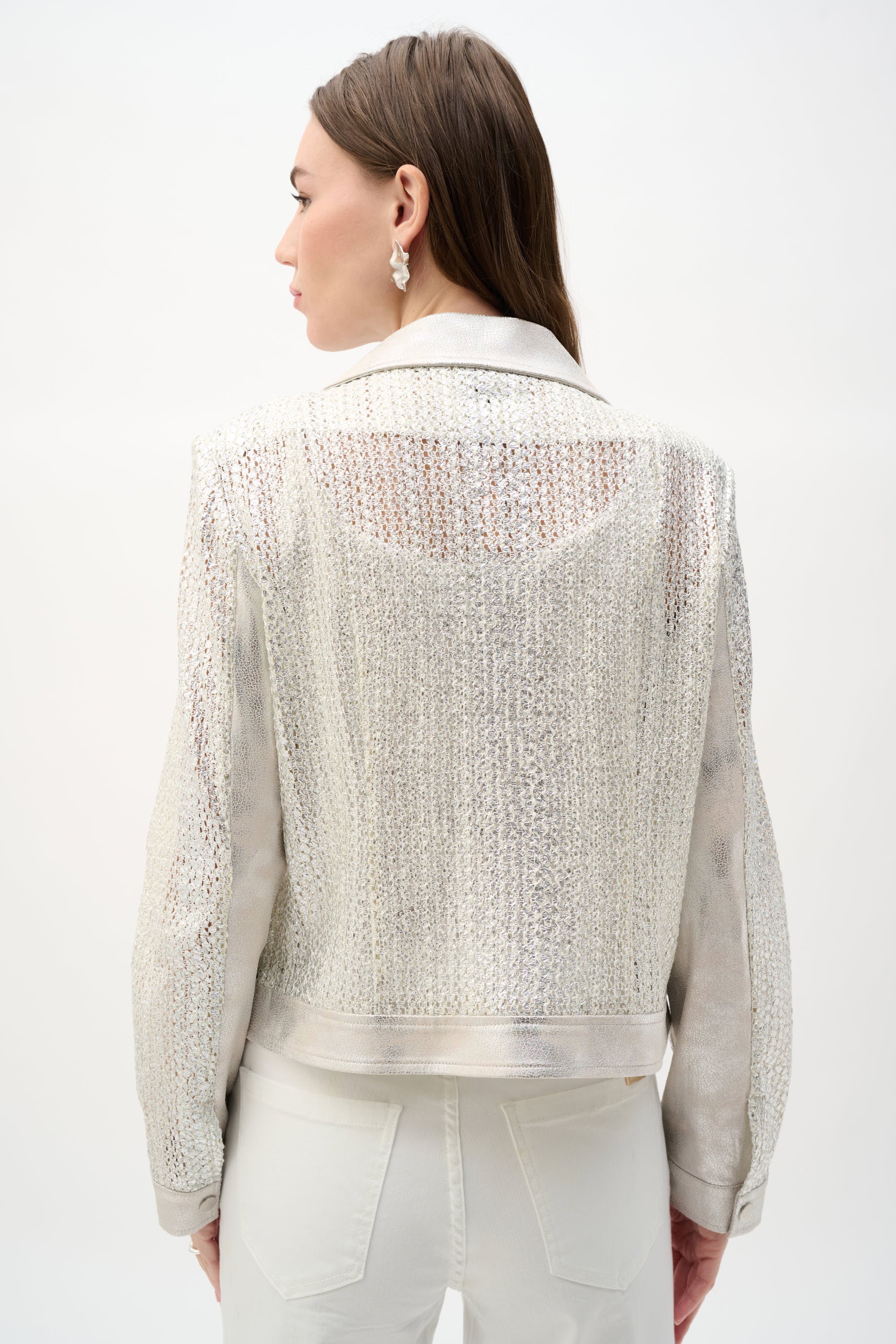 Faux Suede Foiled Knit Moto Jacket