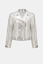 Faux Suede Foiled Knit Moto Jacket