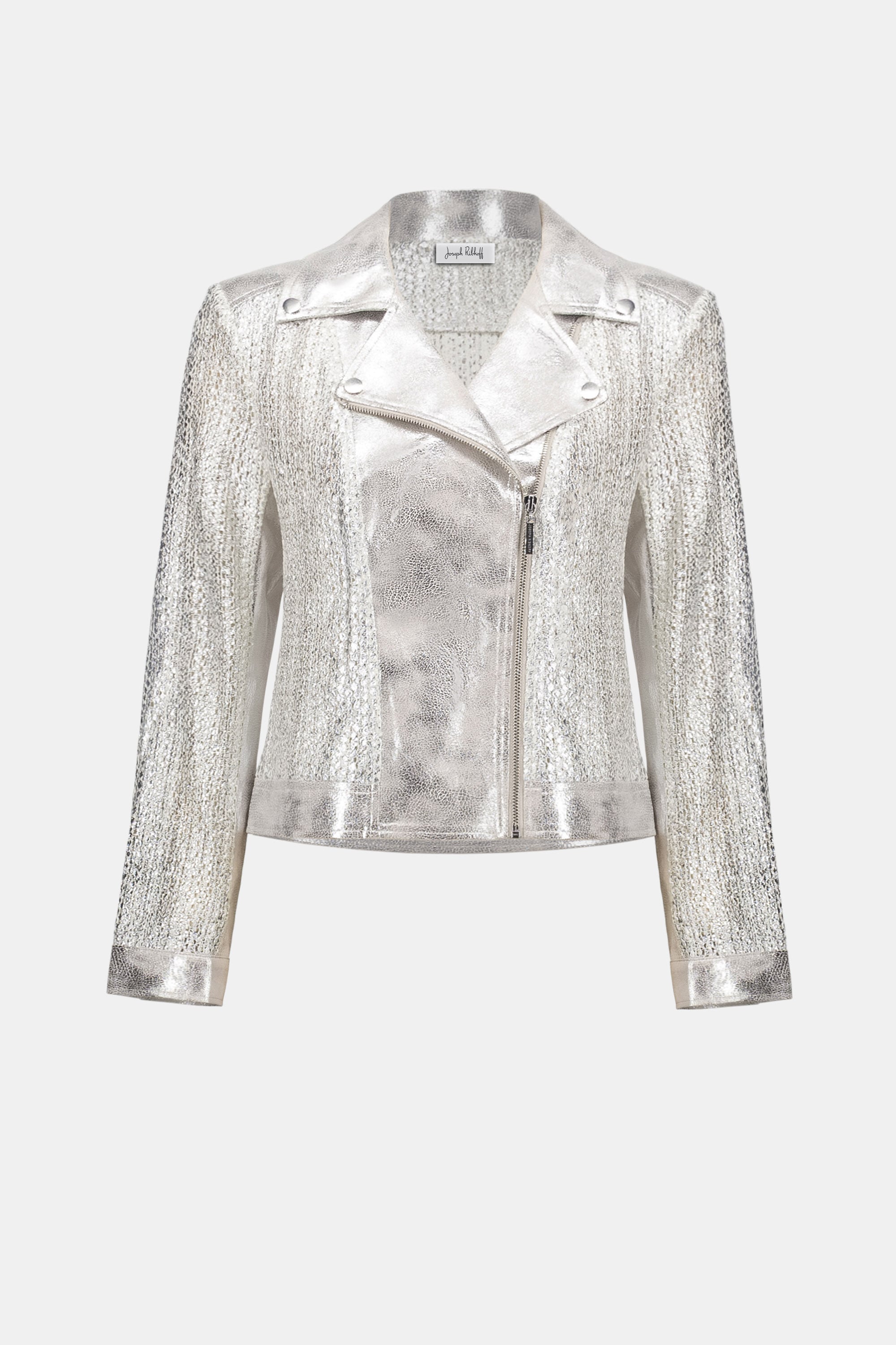 Faux Suede Foiled Knit Moto Jacket