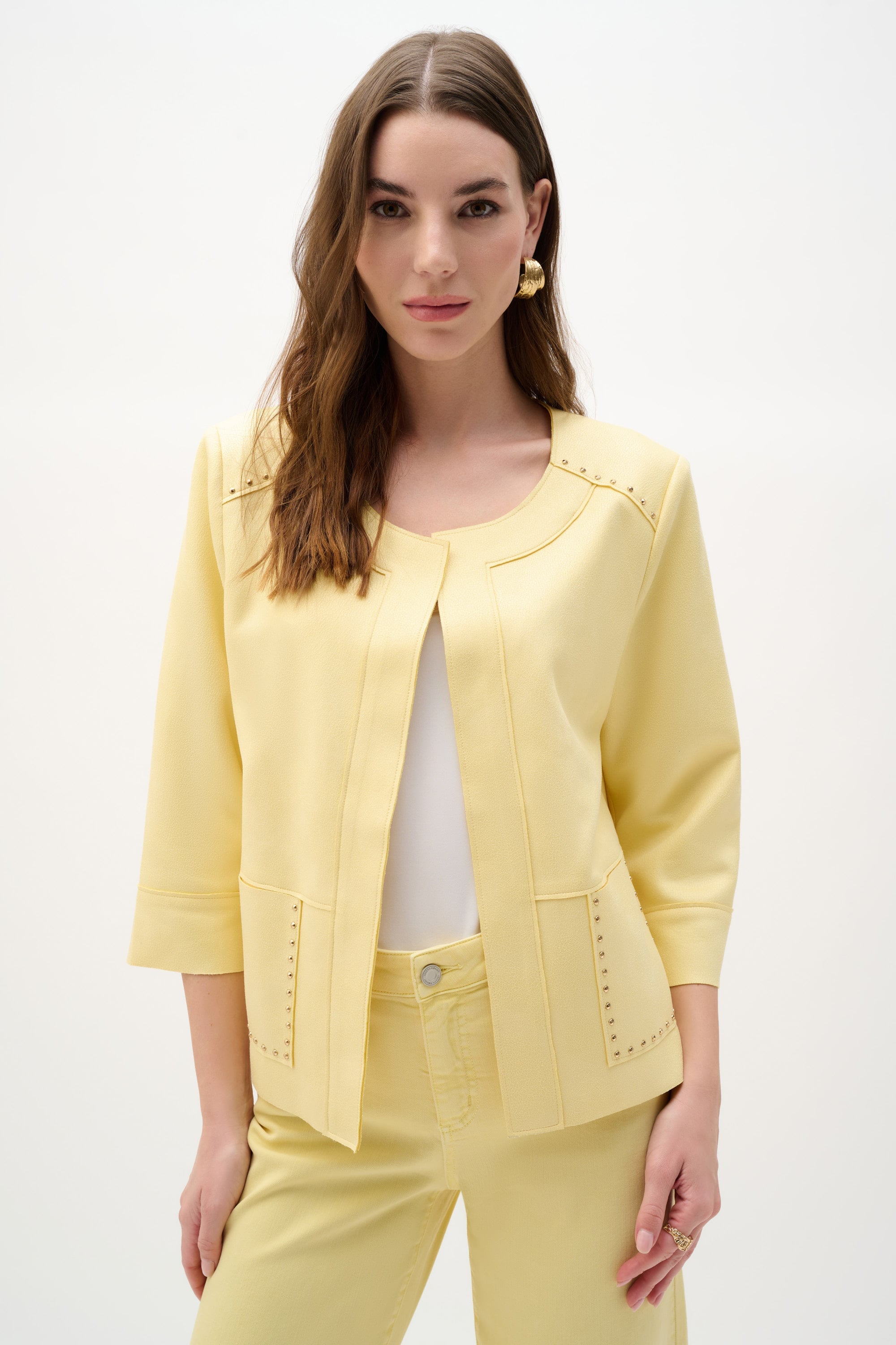 Foiled Scuba Suede Boxy Jacket With Stud Details