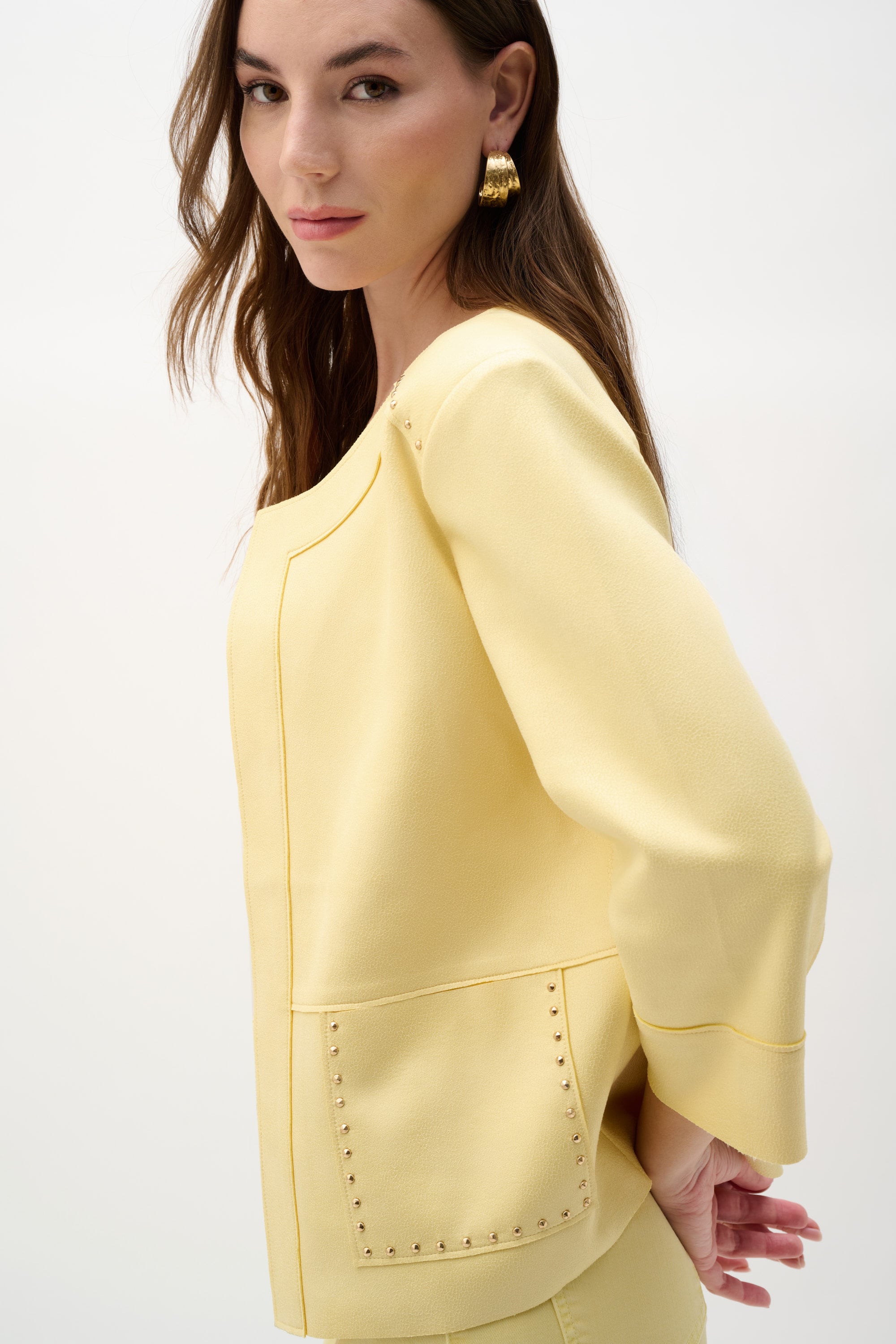 Foiled Scuba Suede Boxy Jacket With Stud Details