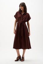 Linen Blend Fit And Flare Shirt Dress With Sash