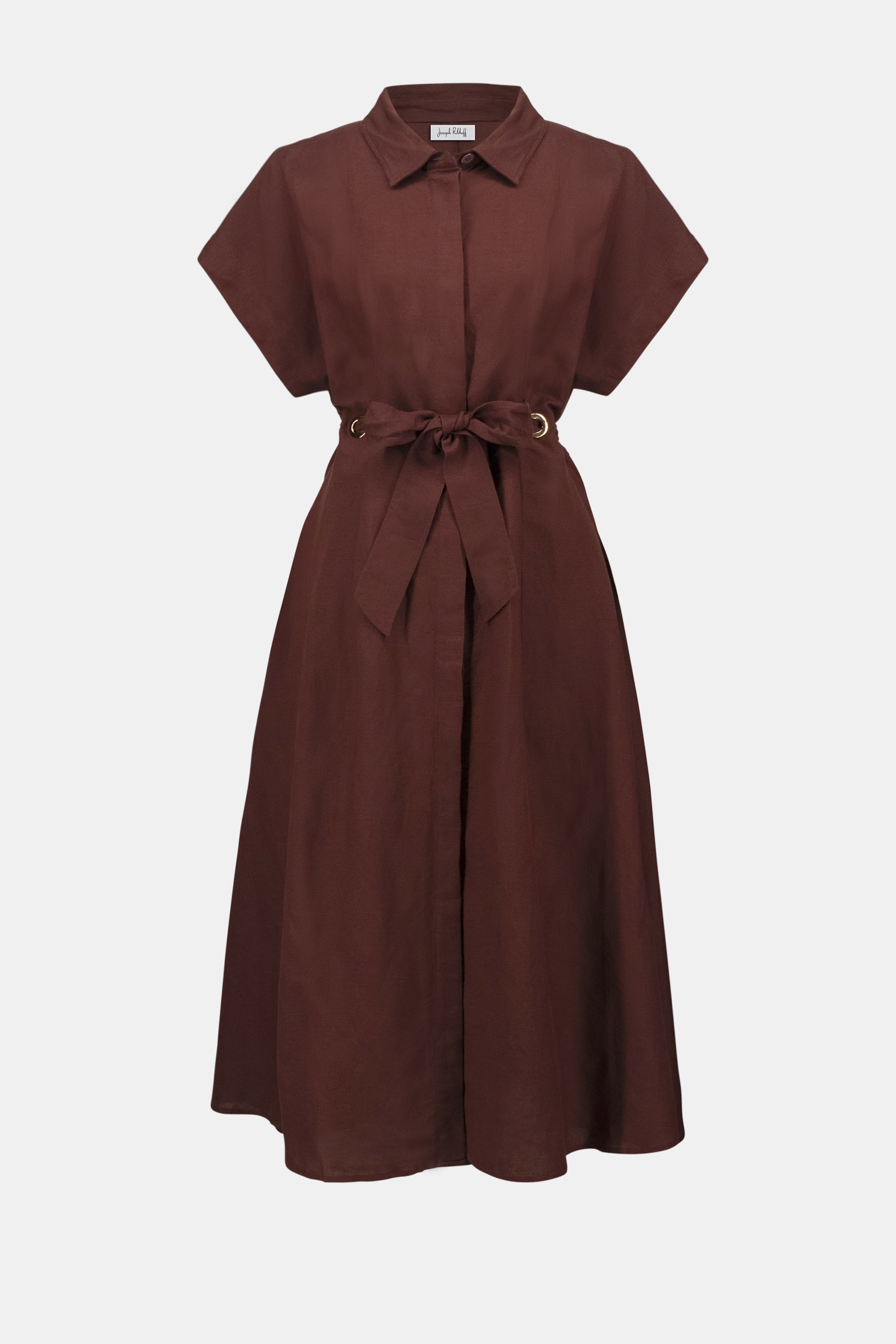 Linen Blend Fit And Flare Shirt Dress With Sash
