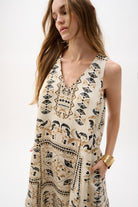 Linen Blend Scarf Print A-Line Dress