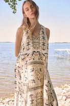 Linen Blend Scarf Print A-Line Dress