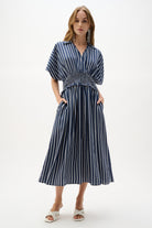 Flowy Poplin Stripe Print Fit And Flare Dress