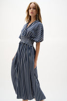 Flowy Poplin Stripe Print Fit And Flare Dress