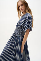 Flowy Poplin Stripe Print Fit And Flare Dress
