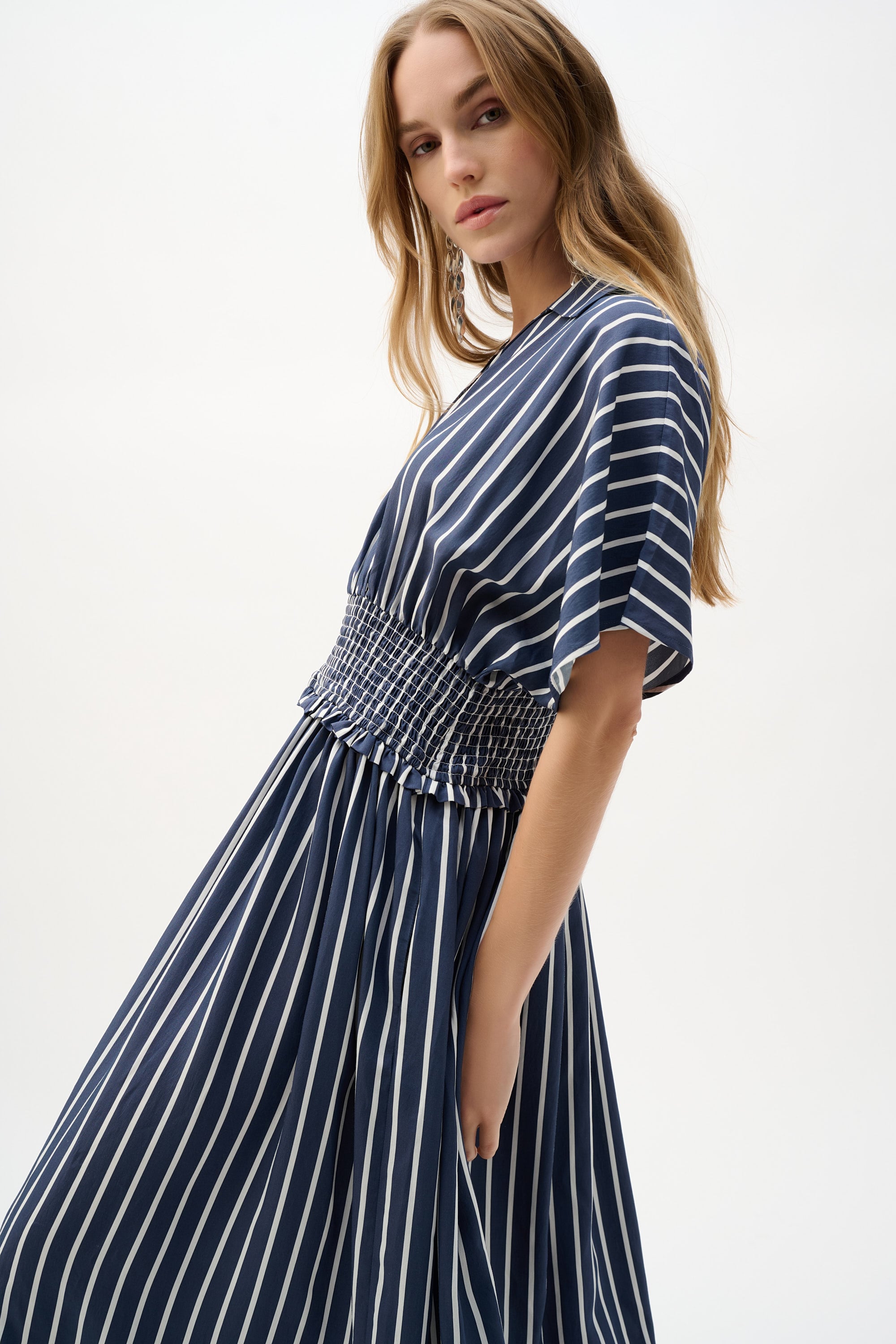 Flowy Poplin Stripe Print Fit And Flare Dress