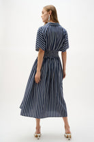 Flowy Poplin Stripe Print Fit And Flare Dress