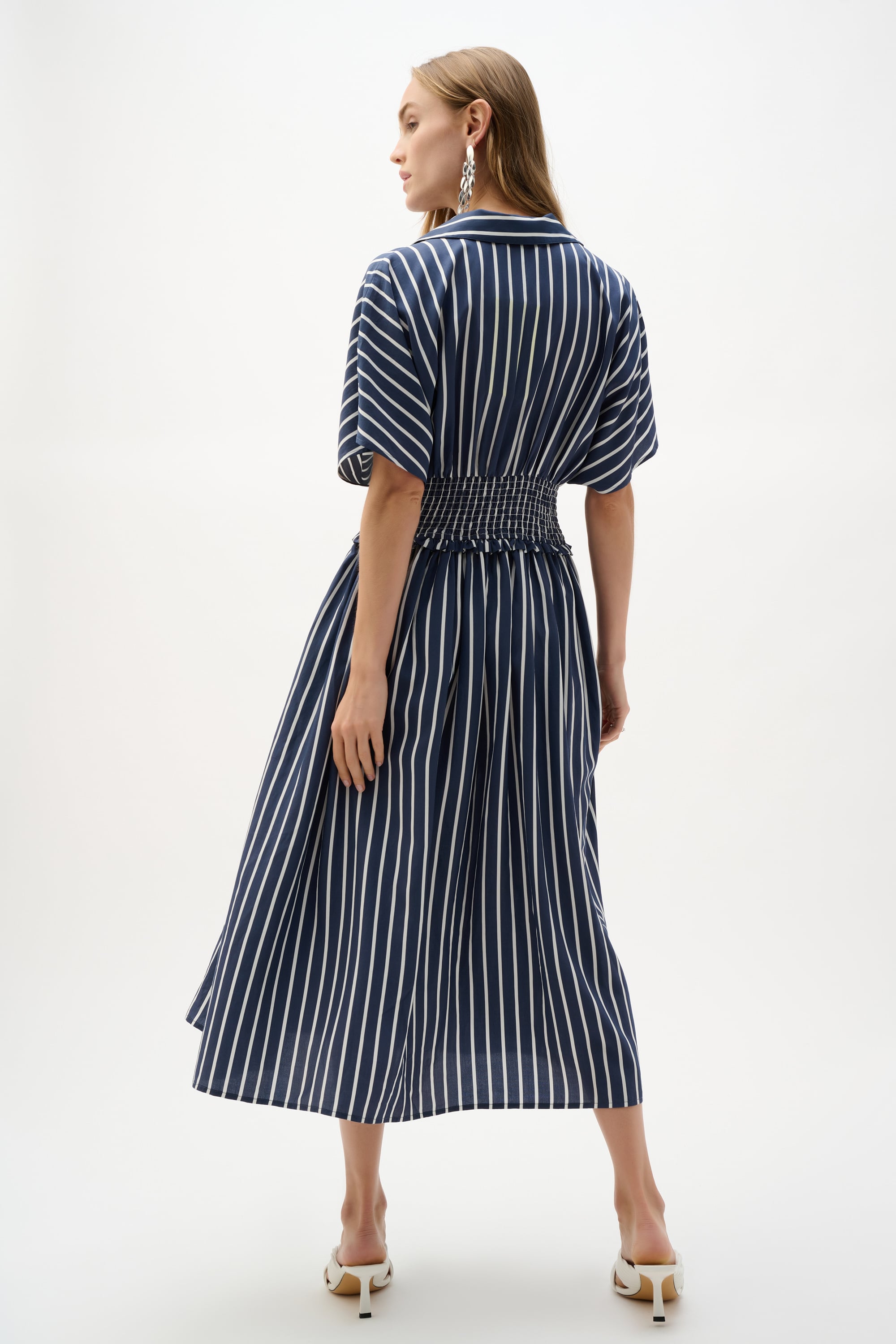 Flowy Poplin Stripe Print Fit And Flare Dress