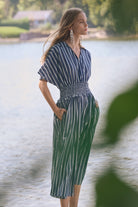 Flowy Poplin Stripe Print Fit And Flare Dress