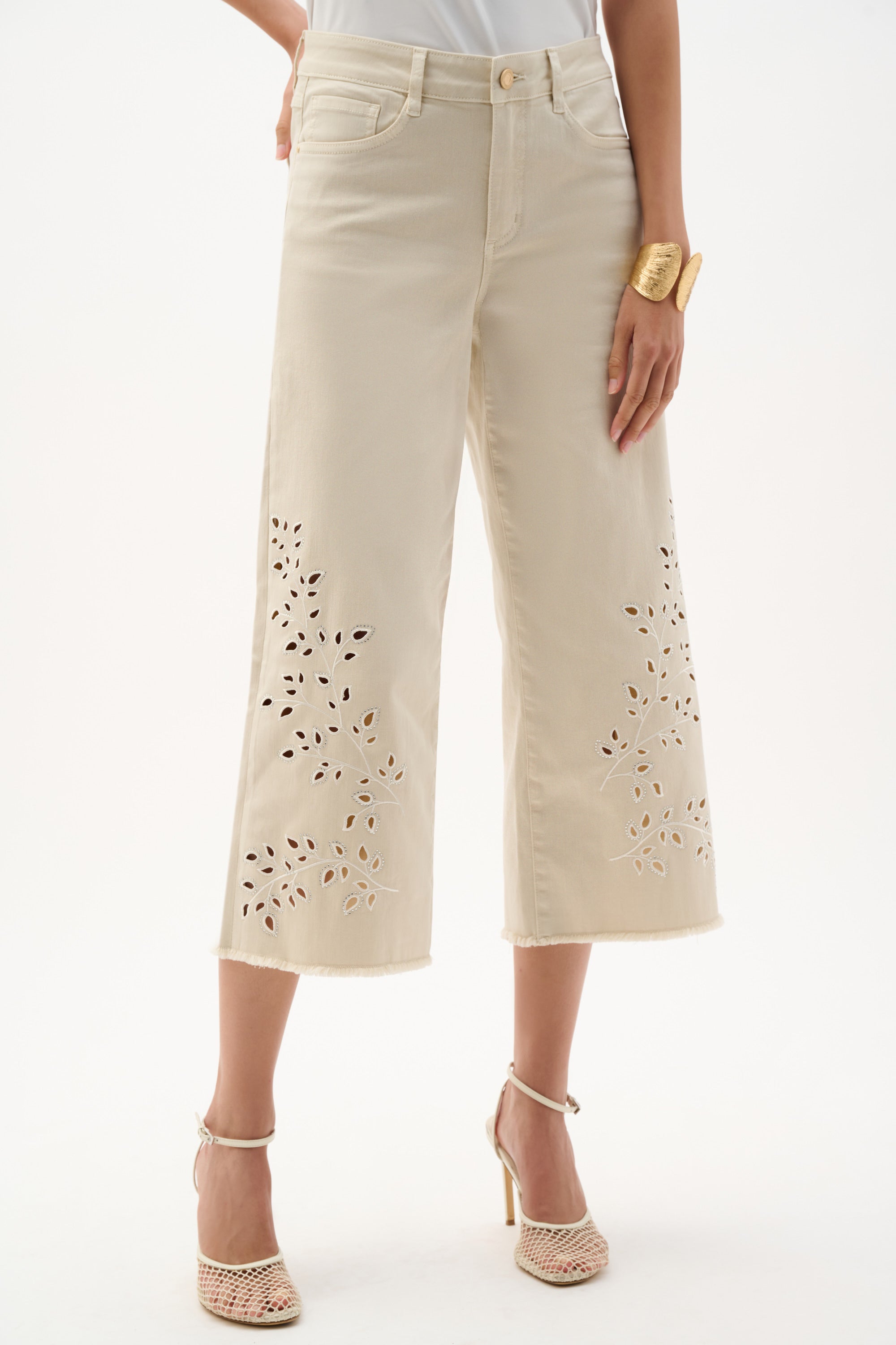 Repreve® Denim Wide Leg Crop Jeans With Embroidery