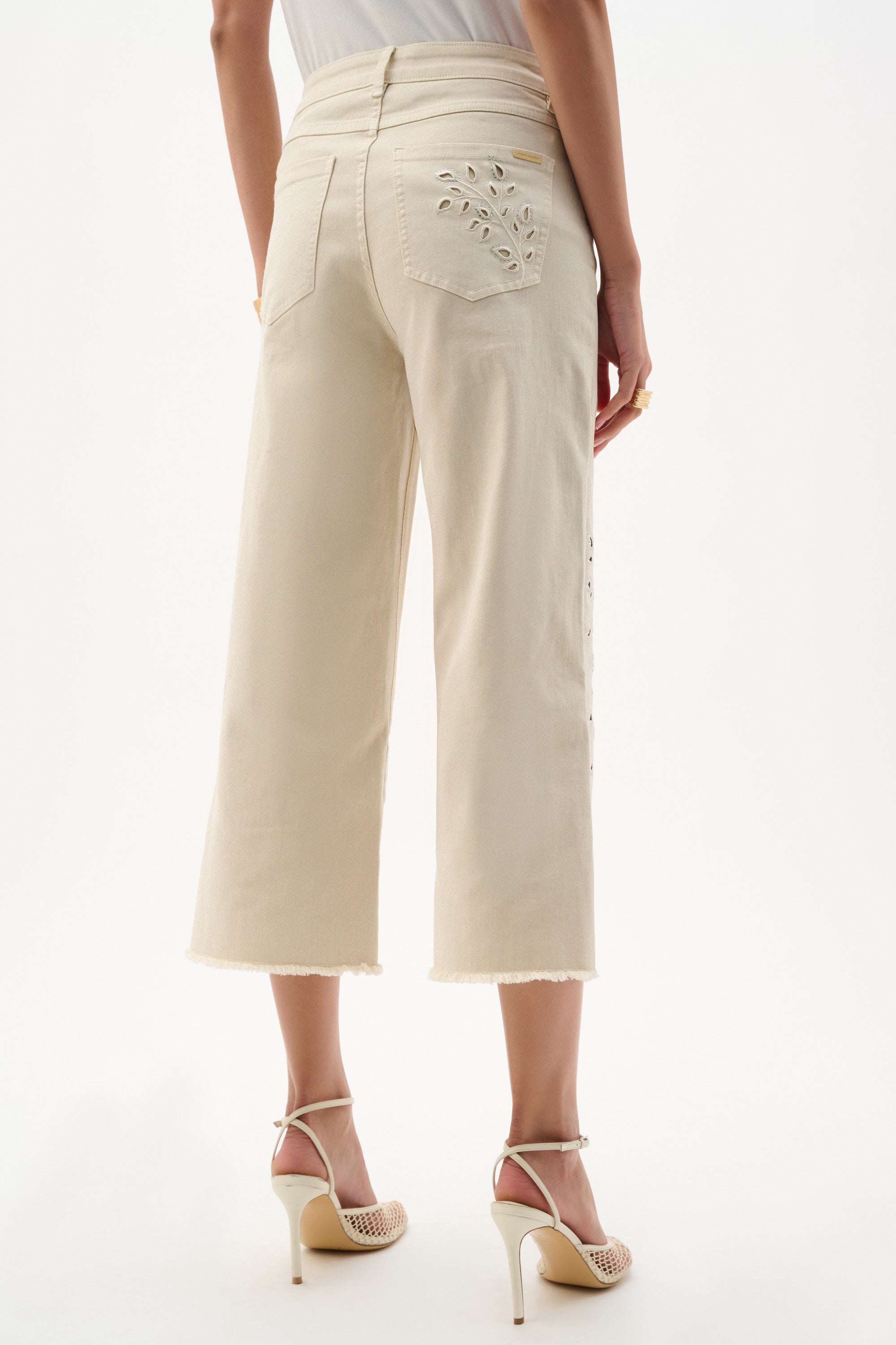 Repreve® Denim Wide Leg Crop Jeans With Embroidery