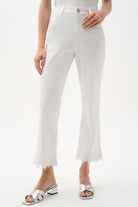 Featherweave Denim Straight Crop Jeans With Lace Appliqué