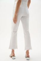 Featherweave Denim Straight Crop Jeans With Lace Appliqué